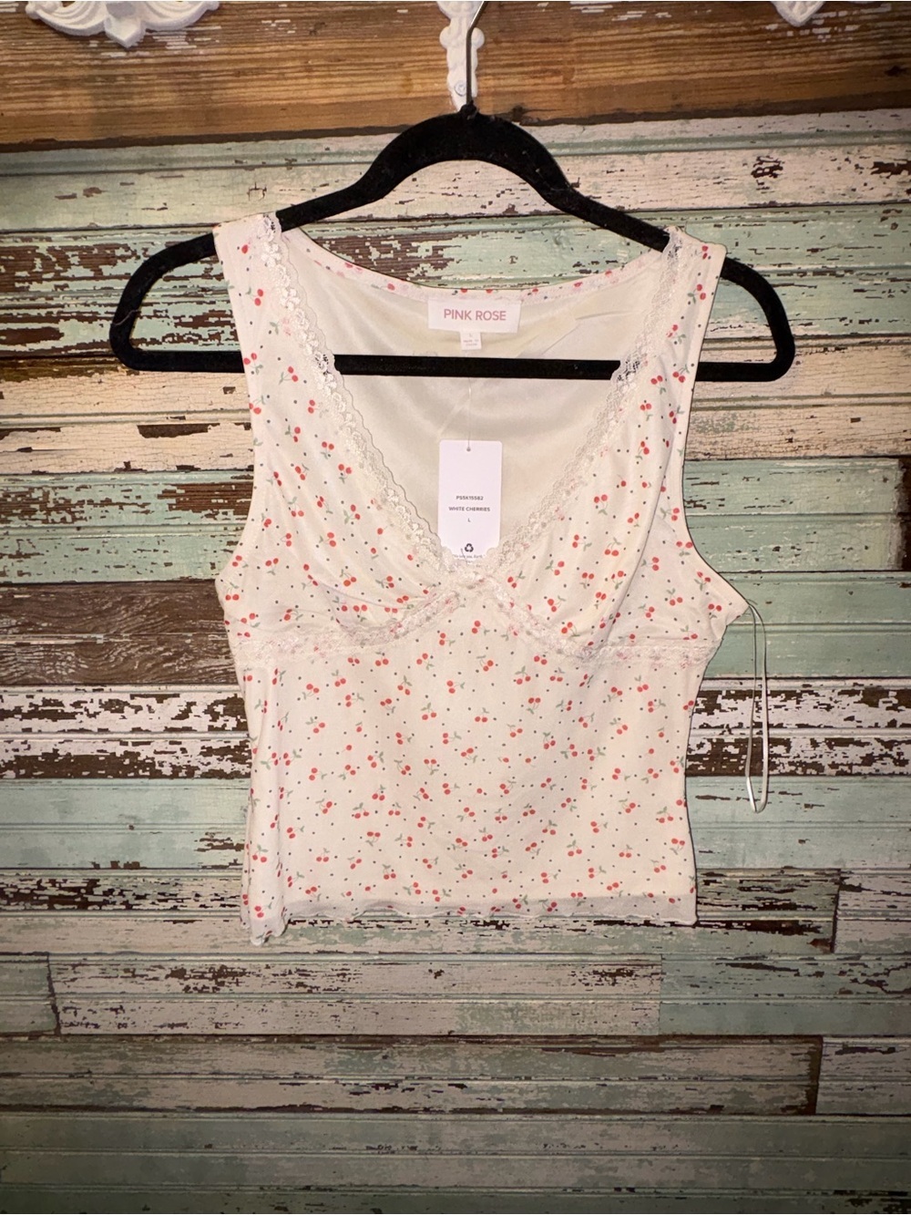 Pink Rose Cream Top with Pink and Red Floral Accents